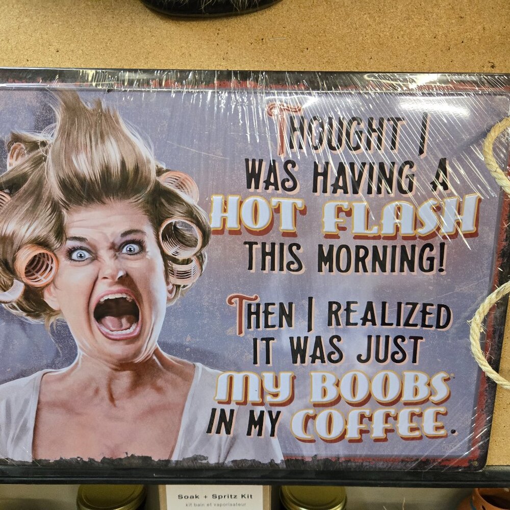 HOT Flash boobs in coffee humorous tin sign new